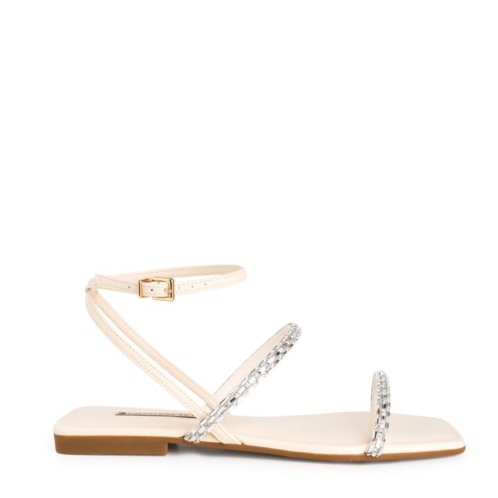 Rasteira-Sandalia-Nude-Manteiga-Enfeite-Brilho-e-Fivela-Ouro