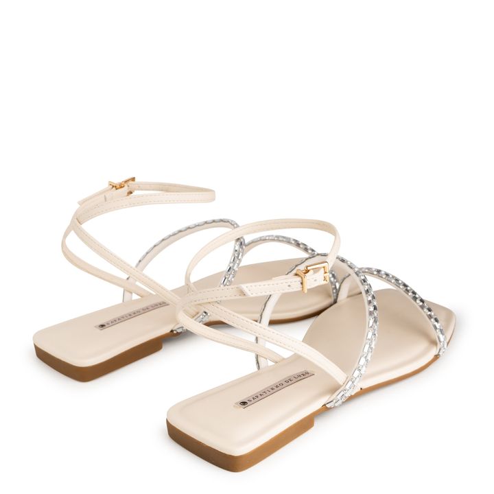 Rasteira-Sandalia-Nude-Manteiga-Enfeite-Brilho-e-Fivela-Ouro