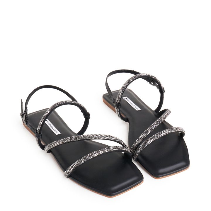 1380-323_1-Rasteira-Sandalia-Preto-com-Tres-Tiras-Strass-Brilho-e-Fivela-Ajustavel-0