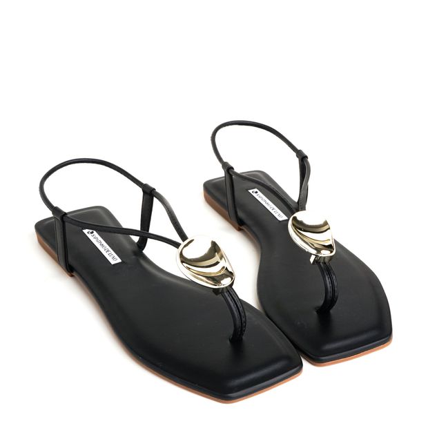 1380-318_1-Rasteira-Sandalia-Preto-com-Enfeite-Organico-Dourado-0